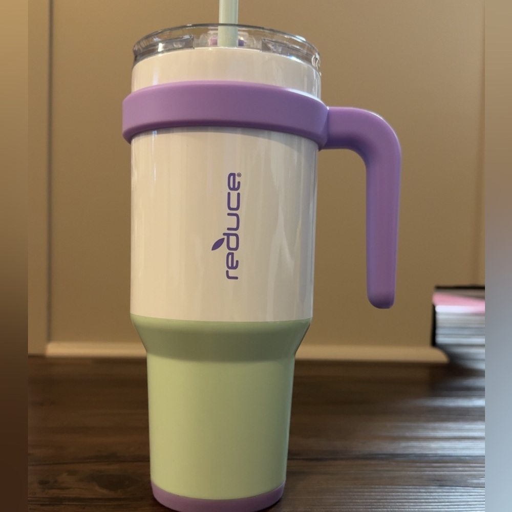 Reduce Insulated Tumbler with Handle - White and Green
